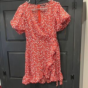 SHEIN Red and White Floral Mini Dress